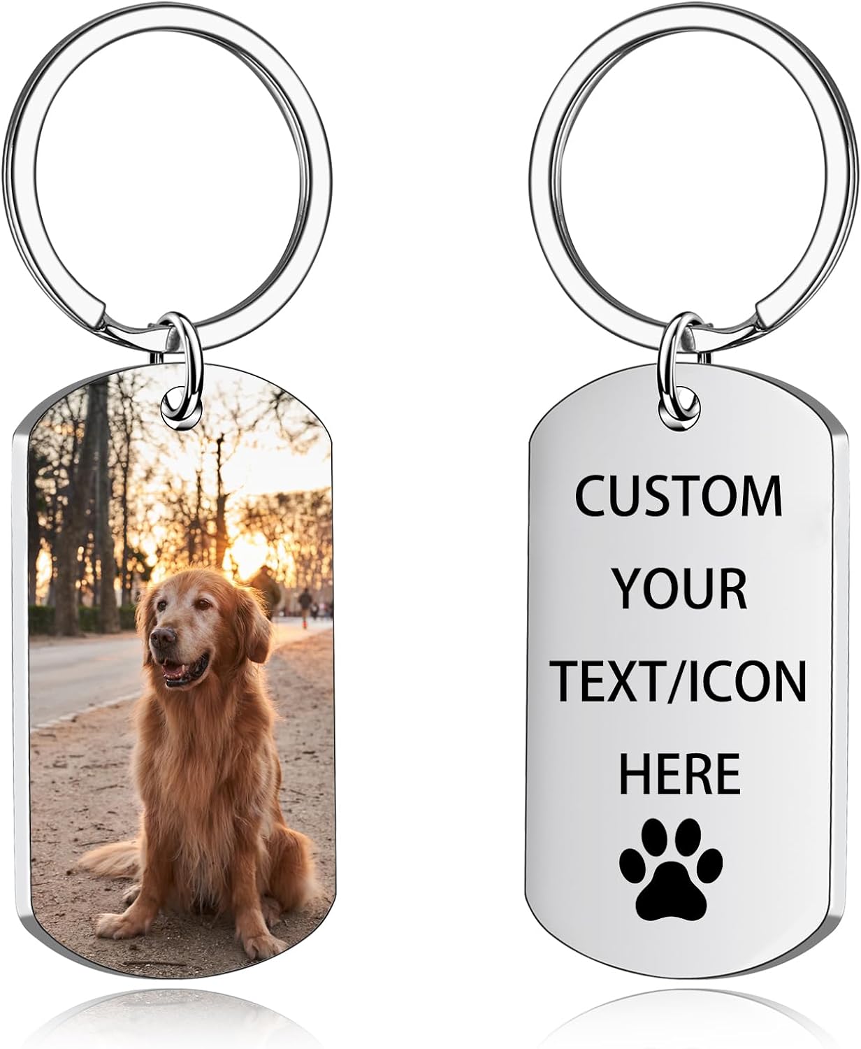 Double Sided Custom Keychain with Dog Picture Personalised Engraving Photo/Text/Dog Tag Pet Memorial Gift for Dogs, Pets, Cats Keychain