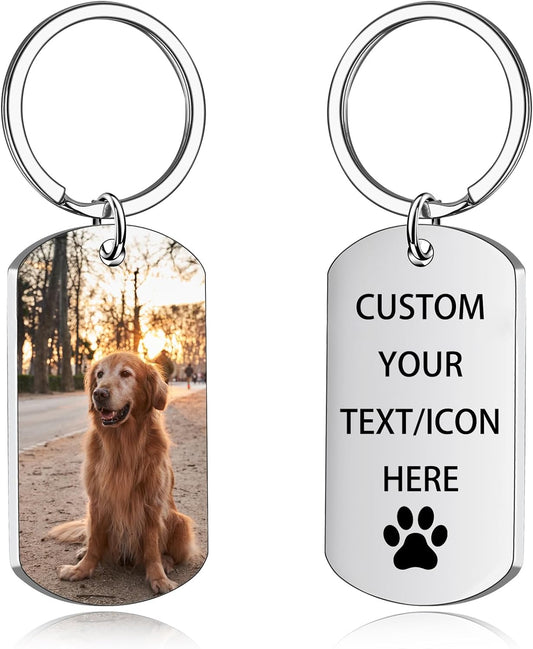 Double Sided Custom Keychain with Dog Picture Personalised Engraving Photo/Text/Dog Tag Pet Memorial Gift for Dogs, Pets, Cats Keychain